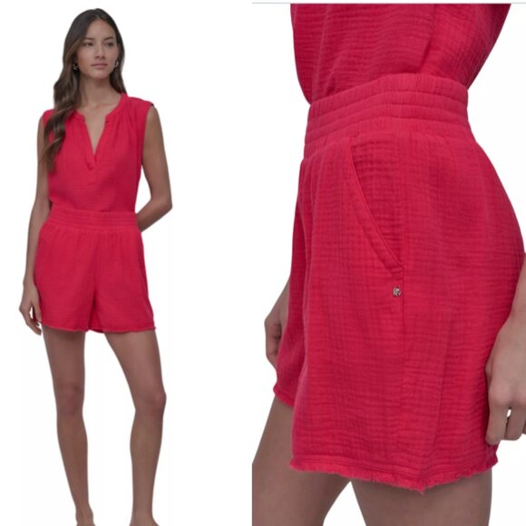 DKNY Jeans Sleeveless Split Neck Gauze Popover top and short set size M - Picture 1 of 11